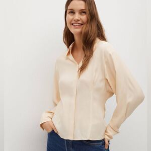 Mango Pleated Blouse Flowy Shirt New